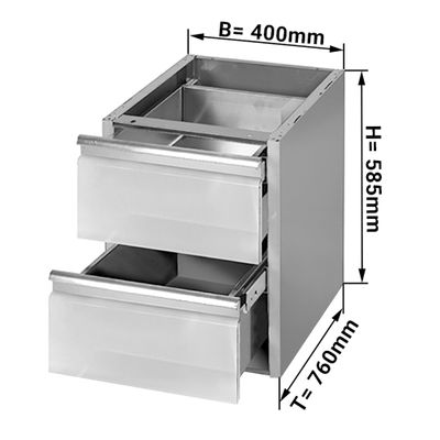 Stół szufladowy ze stali nierdzewnej - 0,4 m - z 2 szufladami - moduł podkonstrukcyjny do stołów roboczych o głębokości 800