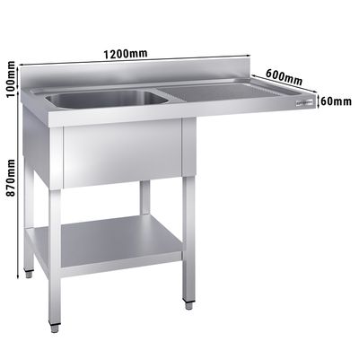 Mosogatógép-asztal 1,2 m - 1 lavór balról H 50 x S 40 x M 25 cm