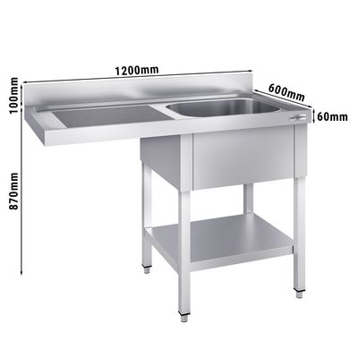 Stol za sudoper sa otvorom za perilicu posuđa - 1200x600 mm - Sa 1 sudoperom na desnoj strani 