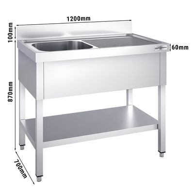 Mesa com pia de lavagem com base PREMIUM - 1,2 m - 1 pia à esquerda C 50 x L 50 x P 30 cm