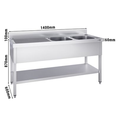 Sink unit PREMIUM - 1400x600mm - with base & 2 basins on the right