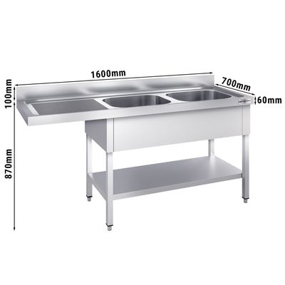 Dishwasher sink unit - 1600x700mm - with 2 basins on the right