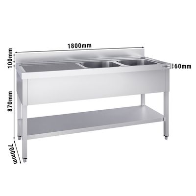 PREMIUM - طاولة مغسلة - 1800×700 مم - مع رف سفلي وحوضين على اليمين