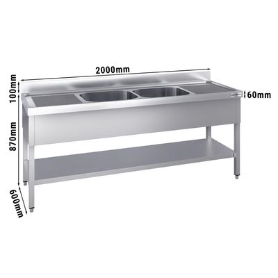 PREMIUM - طاولة مغسلة - 2000×600 مم - مع رف سفلي وحوضين في المنتصف
