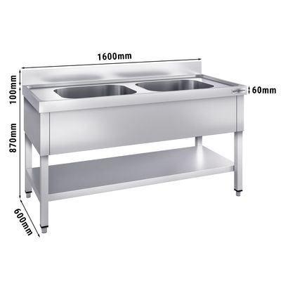 PREMIUM - طاولة مغسلة - 1600×600 مم - مع رف سفلي وحوضين في المنتصف