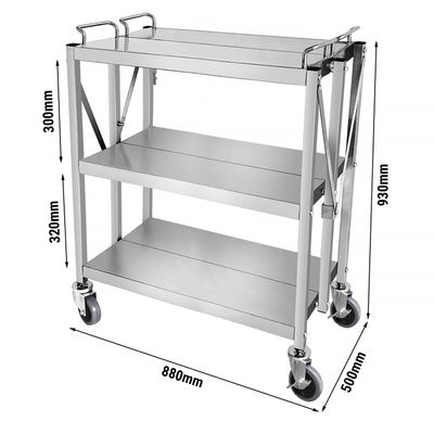 Serving trolley - foldable - 880x500mm - with 3 shelves