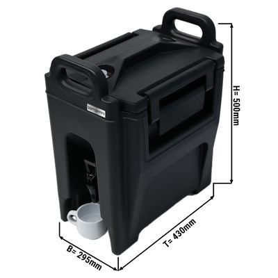 Thermo Getränkebehälter mit Hahn - 10 Liter / schwarz