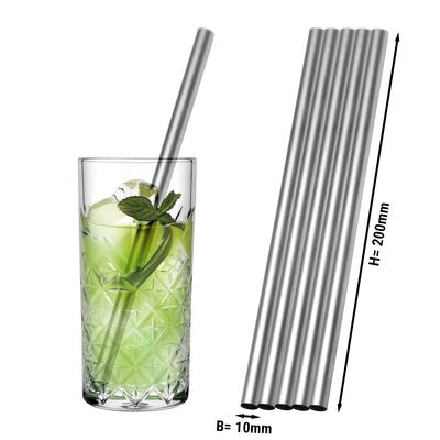 (50 pieces) Stainless steel drinking straws - 10 x 200 mm - straight