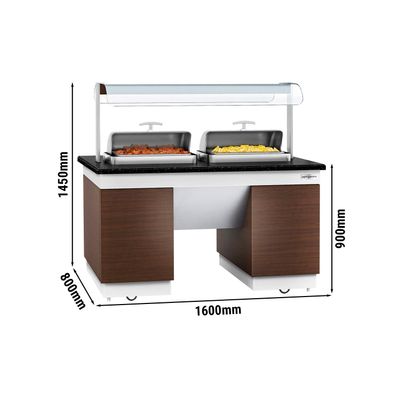 Comptoir buffet - avec 2 chafing dishes & roulettes - 1600mm