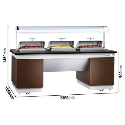 Barra de buffet caliente - 1,6 x 1,0 m - con 3 Calentadores de comida, Chafing Dish