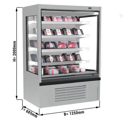 Wall-mounted refrigerated shelf - 1250mm - with LED lighting & 4 shelves