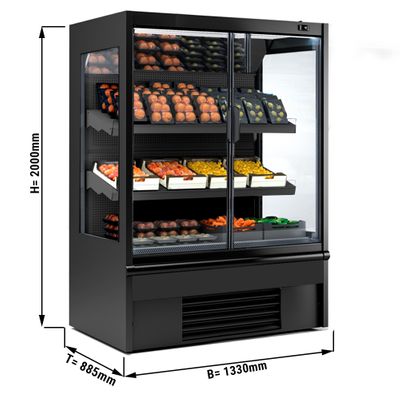 Wall-mounted refrigerated shelf - 1330mm - with LED lighting, insulated glass doors & 2 shelves