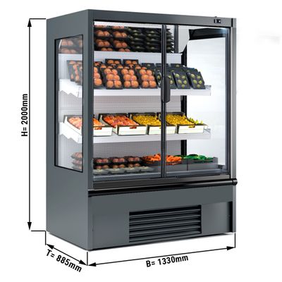 Zidni hladnjak za supermarkete - 1330 mm - sa LED osvjetljenjem, izoliranim staklenim vratima & 2 police