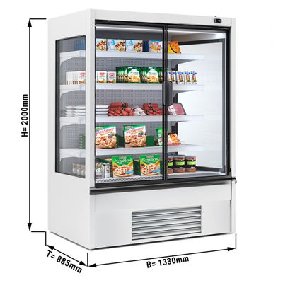 Пристенная холодильная горка - 1330мм - Со светодиодным освещением LED  - с изолированными стеклянными дверями - 4 Полками