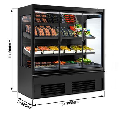 Wall-mounted refrigerated shelf - 1955mm - with LED lighting, insulated glass doors & 2 shelves