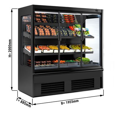 Пристінна холодильна полиця чорна - 1,96 х 0,88 м - з 2 полицями та дзеркалом