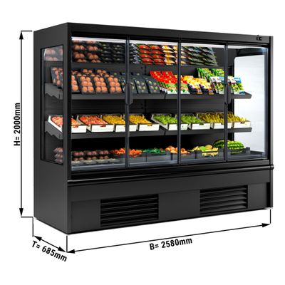 Supermarket hladnjaci - 2580 mm - Sa LED osvjetljenjem, izoliranim staklenim vratima & 2 police 