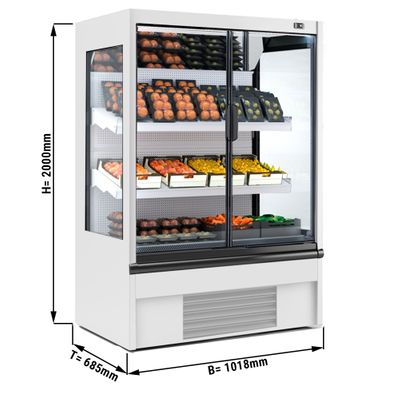 Wall-mounted refrigerated shelf - 1018mm - 278 litres - with LED lighting, insulated glass doors & 2 shelves