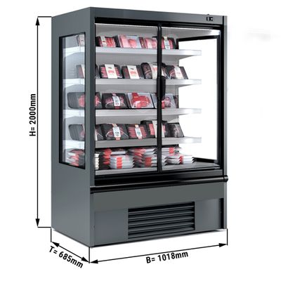 Wall-mounted refrigerated display cabinet - 1018mm - with LED lighting, insulated glass doors & 4 shelves
