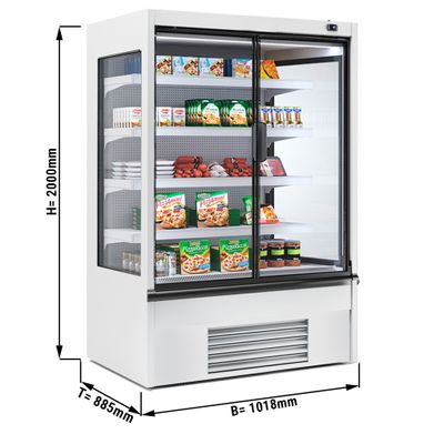 Wall-mounted refrigerated shelf - 1018mm - with LED lighting, insulated glass doors & 4 shelves