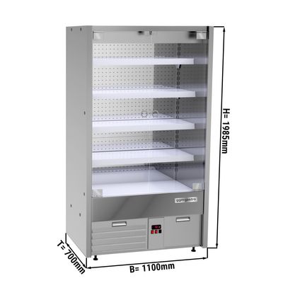 Пристенная холодильная горка - 1100мм - Со светодиодным освещением LED  - со стеклянными дверями - 4 Полками