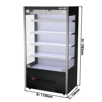 Wall-mounted refrigerated shelf - 1100mm - with LED lighting, glass doors & 4 shelves
