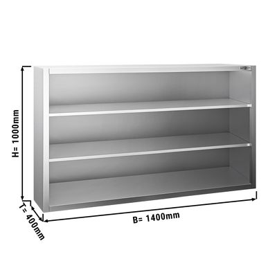 Stainless steel wall cabinet PREMIUM - 1400x400mm - without sliding door - 1000mm high