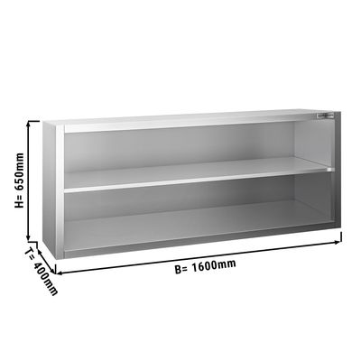 PREMIUM - خزانة تعليق جدارية من الفولاذ المقاوم للصدأ - 1600×400 مم - بدون باب سحاب - ارتفاع 650 مم