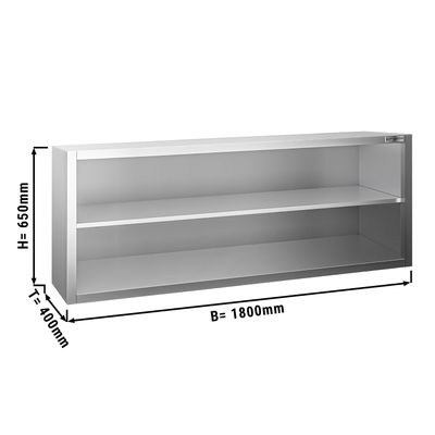 Stainless steel wall-mounted cupboard PREMIUM - 1800x400mm - without sliding door - 650mm high