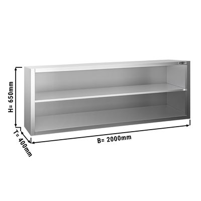 Stainless steel wall cabinet PREMIUM - 2000x400mm - without sliding door - 650mm high