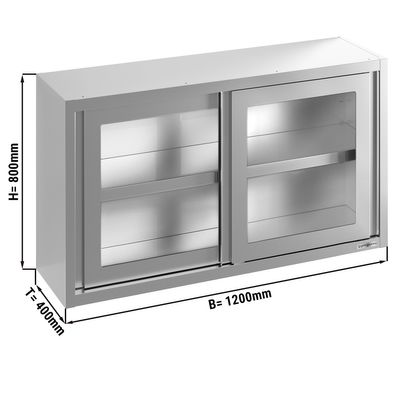 Paslanmaz Çelik Duvar Dolabı  - 1200x400mm - Kayar Cam Kapılı - 800mm yükseklik