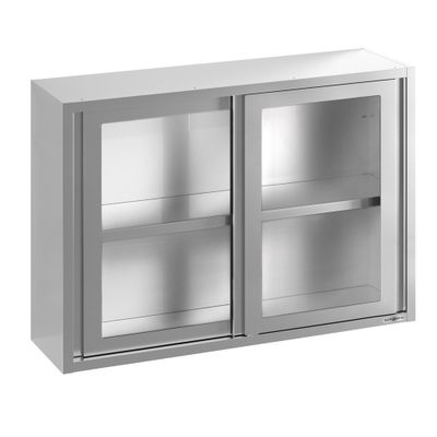 Edelstahl Wandhängeschrank - 1600x400mm - mit Glasschiebetür - 1000mm hoch