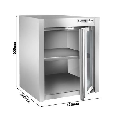 Paslanmaz Çelik Duvar Dolabı - 600x400mm - cam kanatlı - Yükseklik: 650 mm