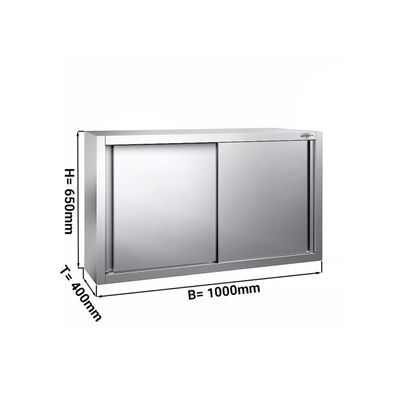 Stainless steel wall cabinet PREMIUM - 1000x400mm - with sliding door - 650mm high