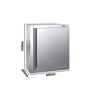 PREMIUM - خزانة تعليق جدارية من الفولاذ المقاوم للصدأ - 600×400 مم - مع باب بمفصلات - ارتفاع 650 مم