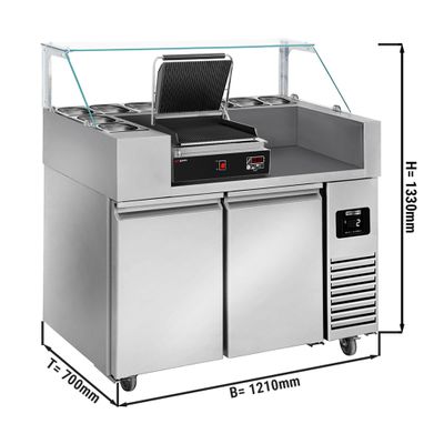 Preparation table - 1.21 x 0.7 m - with 2 doors - incl. digital contact grill