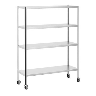 Edelstahlregal PREMIUM - 1400x490mm - mit 4 Ablagen (VERSTELLBAR) - inkl. 4 Rollen