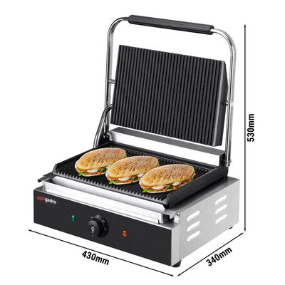 Contact grill - 2.2 kW - top & bottom grooved - grilling surface: 345x235mm