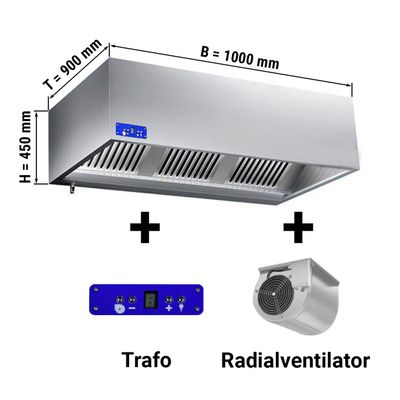 Ventilationskåpa 1,0 m - med motor, controller, filter och lampa