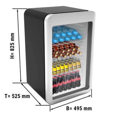 Mini bar fridge - 113 liters - with 1 glass door - black/ silver