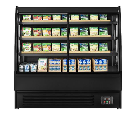 Wall-mounted refrigerated shelves with sliding doors - round & angular