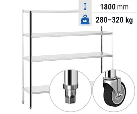 رفوف من الفولاذ المقاوم للصدأ - مزودة بعجلات أو أرجل