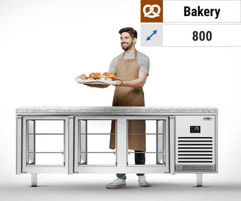 طاولات تبريد وطاولات تجميد بغطاء تمرير للمخابز