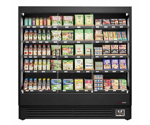 High wall-mounted refrigerated shelves