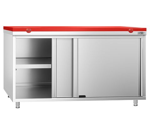 Armoire de travail avec planche à découper rouge