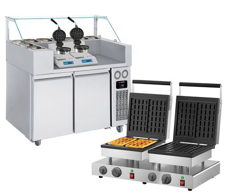 طاولات تحضير متنقلة مع آلات إعداد الوافل