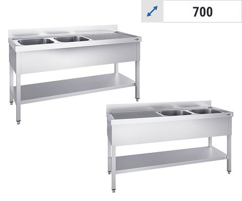 Pult za pranje posuđa sa 2 sudopera | 700 mm dubine