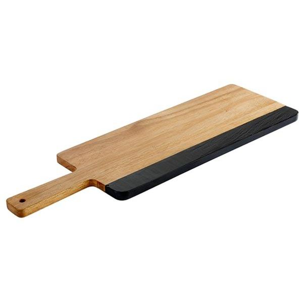 (6 Stück) Servierbrett - ROCKWOOD - inkl. beschreibaren Naturschieferstreifen - 485x150mm