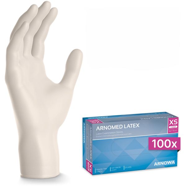 (10 Stück) ARNOWA | Einmalhandschuhe aus Latex - 100 Stück - Größe XS - Natur