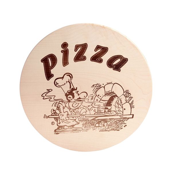 Pizzateller Ahornholz - Ø 300mm - mit eingebranntem Motiv